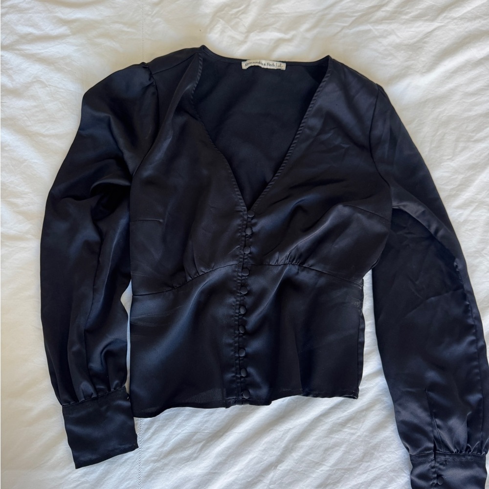 Abercrombie Black Satin crop Blouse